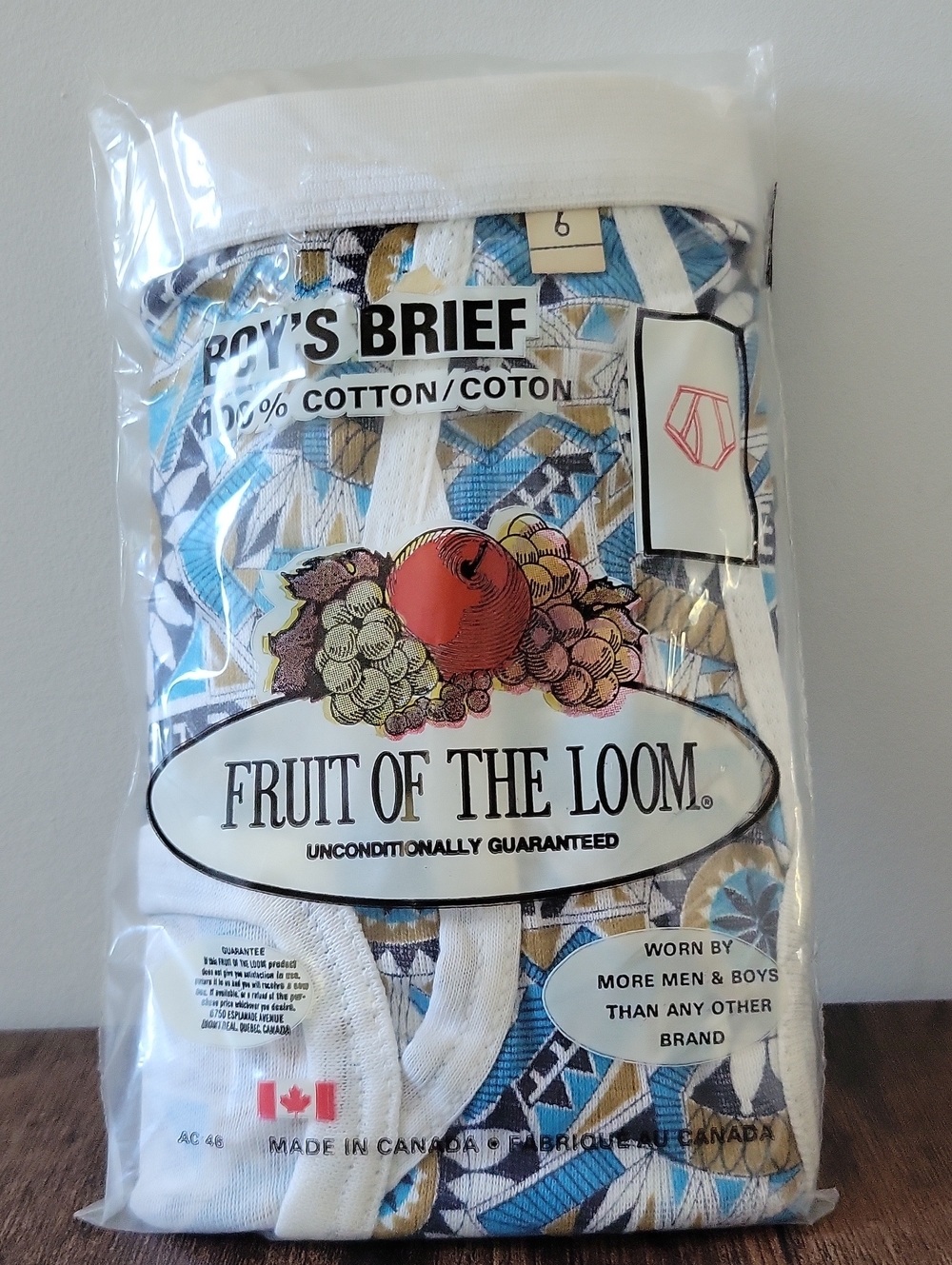 Vintage Fruit of the Loom Boys Briefs Size 6 Made in Canada NIP Geometric